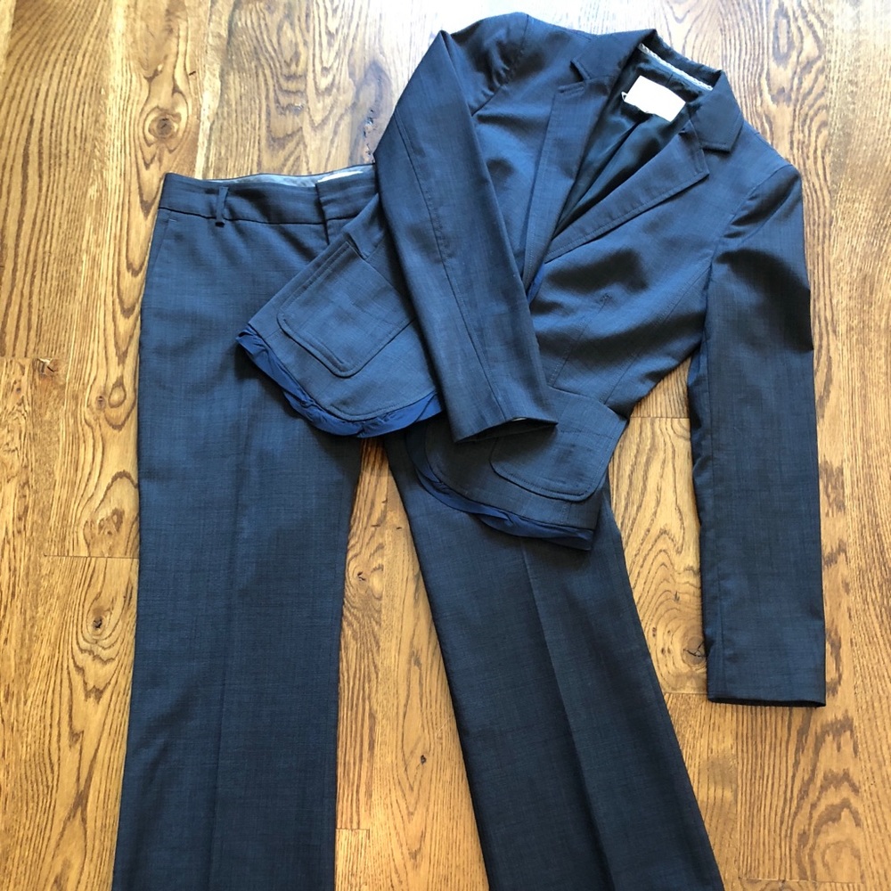 Navy Banana Republic suit jacket ribbon trim